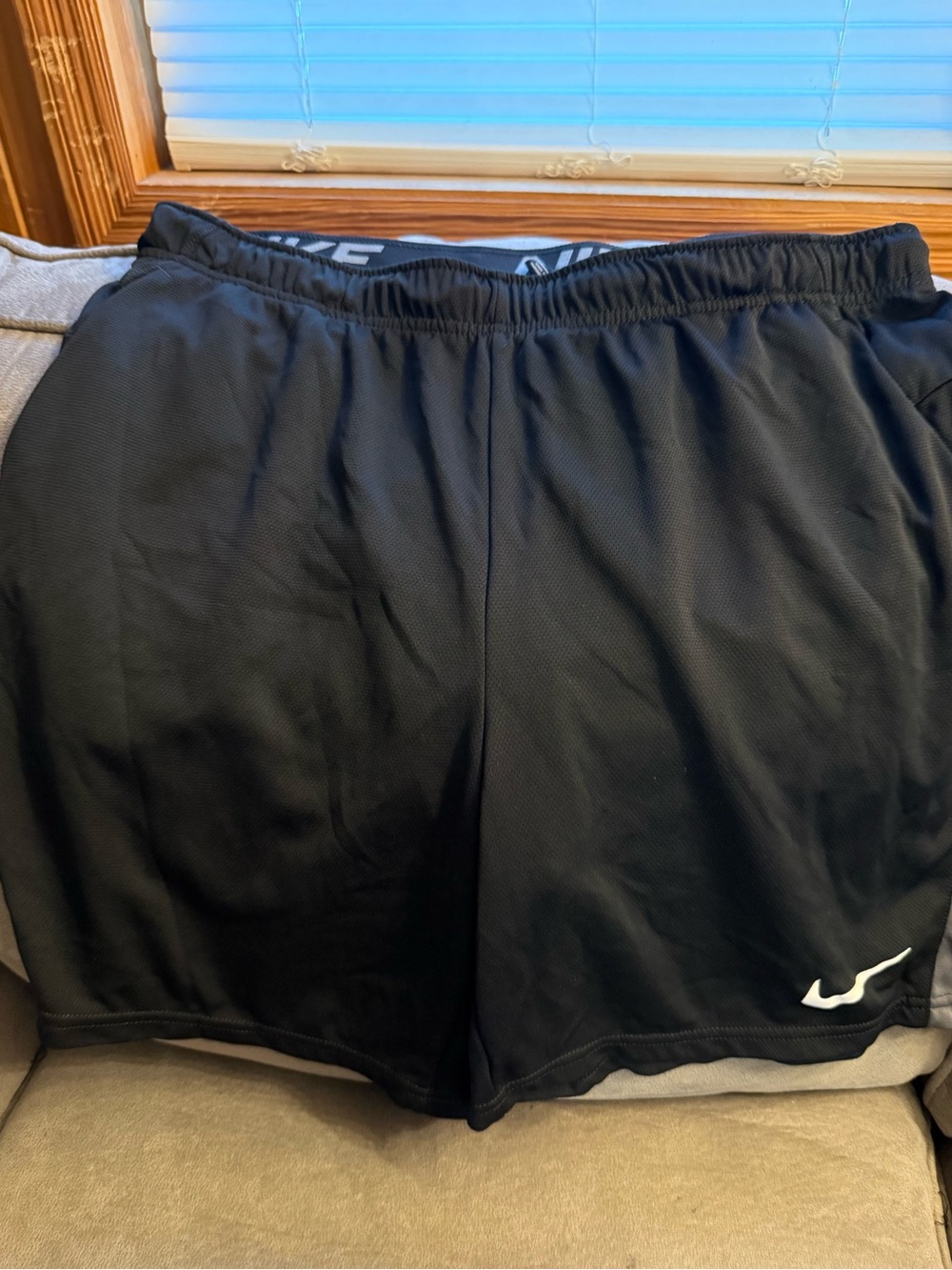 Nike Men’s Black Athletic Mesh Shorts with White Swoosh
